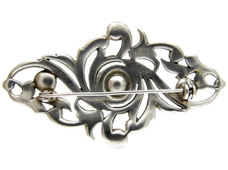 Pearl & Marcasite Silver Art Deco Brooch
