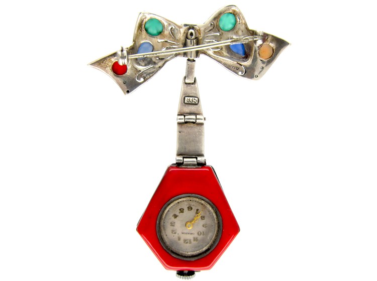 Art Deco Enamel & Marcasite Silver Watch