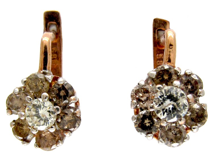 Cinnamon & White Diamond Cluster Earrings