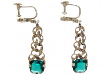 Marcasite & Green Paste Art Deco Earrings