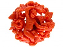 Large Carved Coral Cherub Brooch