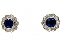 Ceylon Sapphire & Diamond Edwardian Cluster Earrings