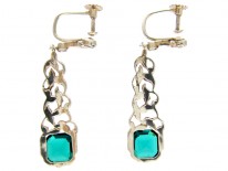 Marcasite & Green Paste Art Deco Earrings