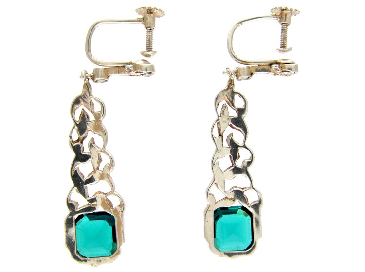 Marcasite & Green Paste Art Deco Earrings