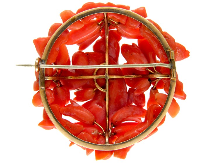Large Carved Coral Cherub Brooch