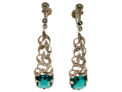 Marcasite & Green Paste Art Deco Earrings