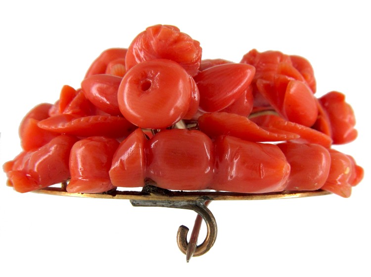 Large Carved Coral Cherub Brooch