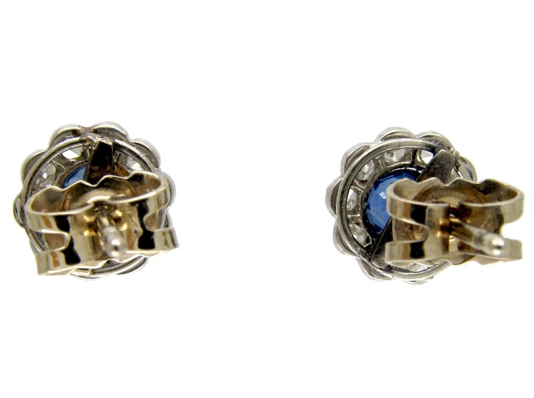 Ceylon Sapphire & Diamond Edwardian Cluster Earrings