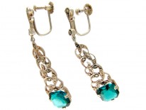 Marcasite & Green Paste Art Deco Earrings