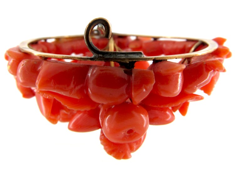 Large Carved Coral Cherub Brooch