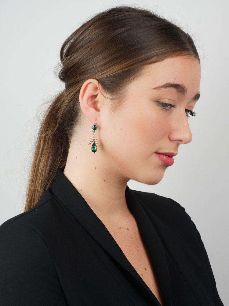 Georgian Green Paste & Pearl Gold Drop Earrings