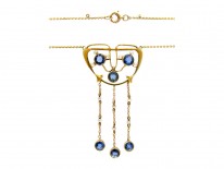 Sapphire & Natural Pearls 15ct Gold Art Nouveau Pendant on Chain