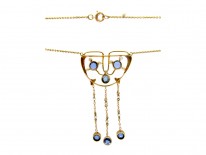Sapphire & Natural Pearls 15ct Gold Art Nouveau Pendant on Chain