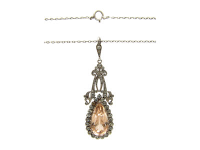 Edwardian Silver & Topaz Paste Pendant on Silver Chain