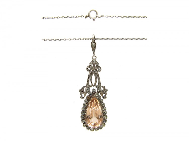 Edwardian Silver & Topaz Paste Pendant on Silver Chain
