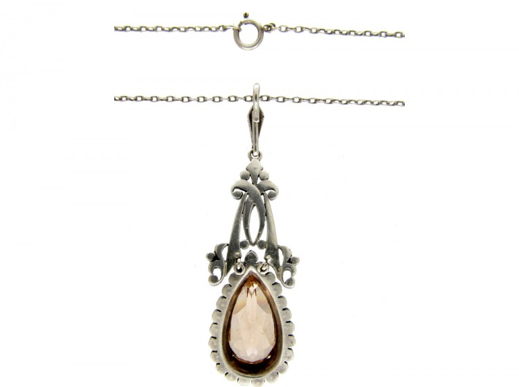 Edwardian Silver & Topaz Paste Pendant on Silver Chain