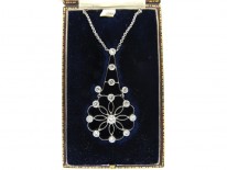 Art Deco Diamond Flower Drop Pendant
