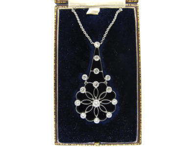 Art Deco Diamond Flower Drop Pendant