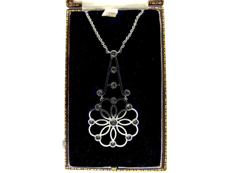 Art Deco Diamond Flower Drop Pendant