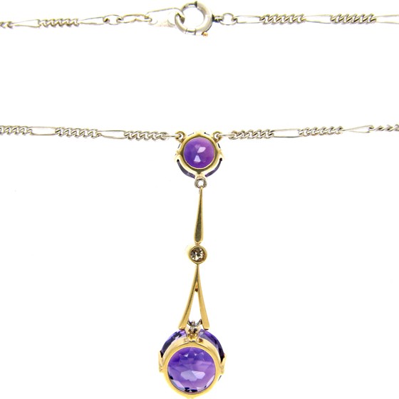 Amethyst & Diamond Platinum Pendant on Chain