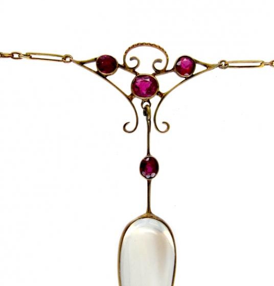 Moonstone & Garnet Arts & Crafts Necklace
