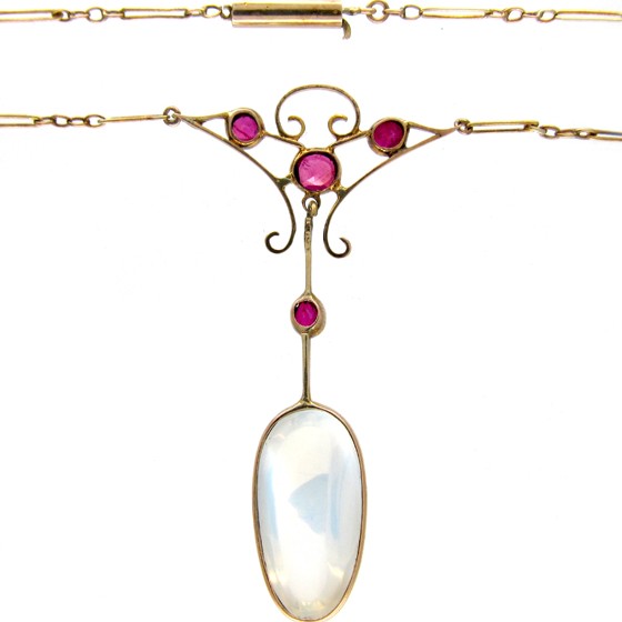 Moonstone & Garnet Arts & Crafts Necklace