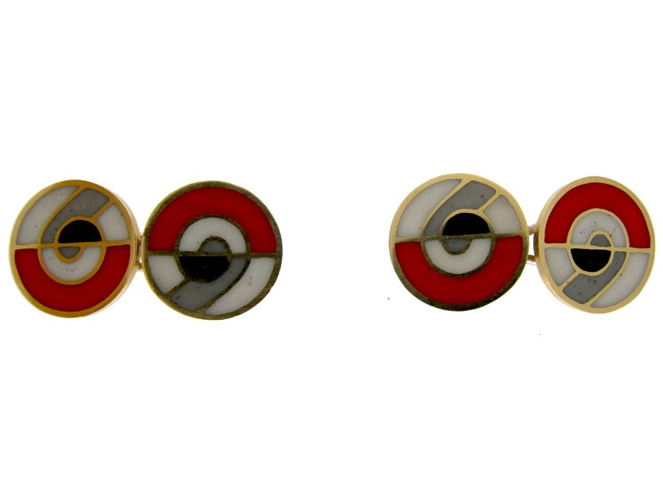 Art Deco Gold & Cloisonne Enamel Cufflinks