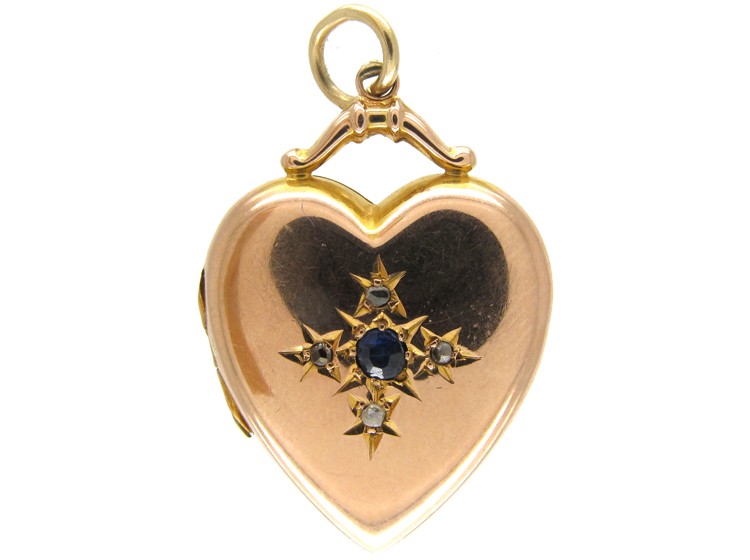 Edwardian 9ct Gold Sapphire & Diamond Heart Locket
