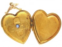 Edwardian 9ct Gold Sapphire & Diamond Heart Locket