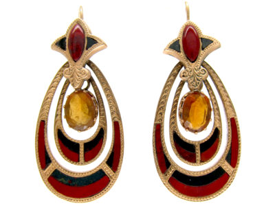 Victorian 15ct Gold & Hardstone Scottish Earrings