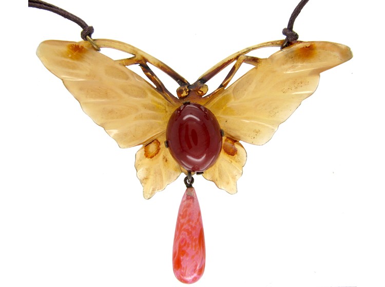 Elizabeth Bonté Art Nouveau French Horn Butterfly Pendant