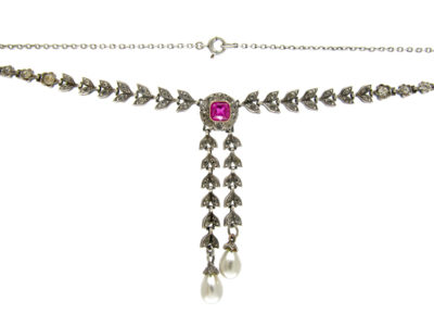 Paste & Silver Double Drop Edwardian Necklace