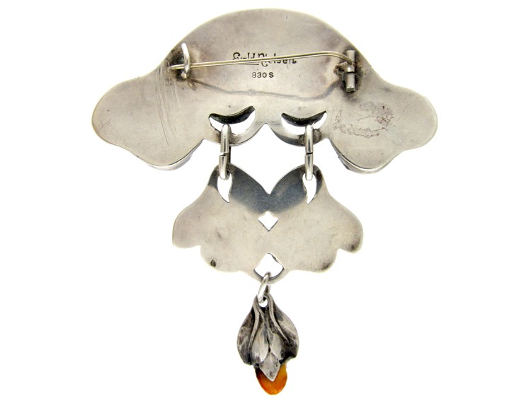 Evald Nielsen Amber & Silver Brooch