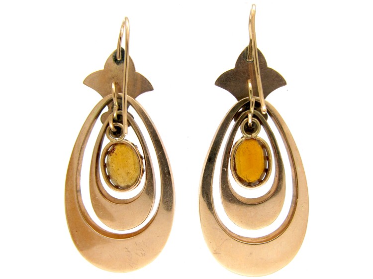 Victorian 15ct Gold & Hardstone Scottish Earrings