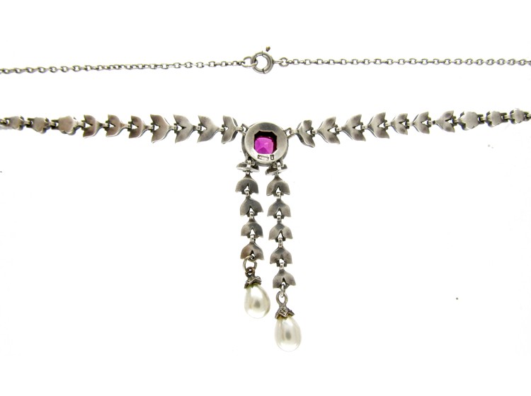 Paste & Silver Double Drop Edwardian Necklace