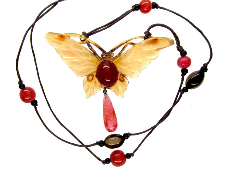 Elizabeth Bonté Art Nouveau French Horn Butterfly Pendant