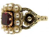 Georgian 15ct Gold Flat Cut Garnet ​& Natural Split Pearl Ring