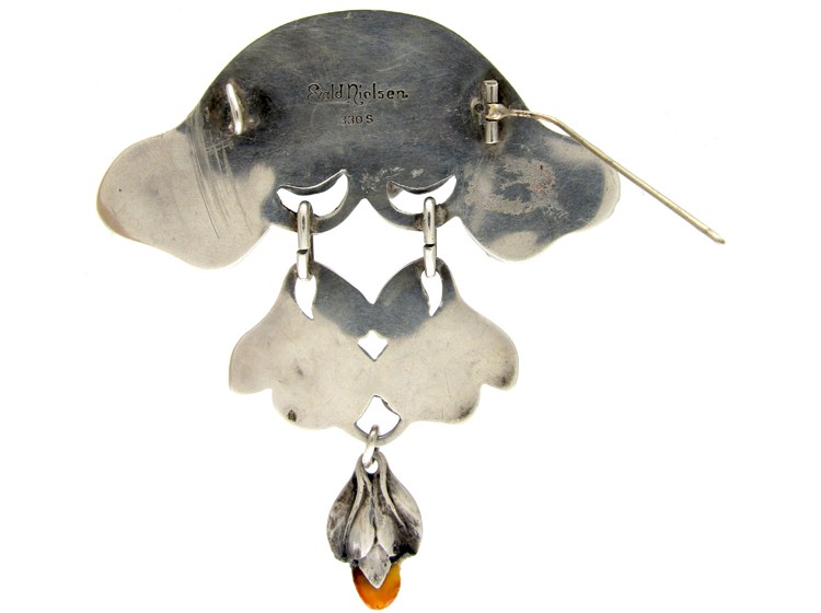 Evald Nielsen Amber & Silver Brooch