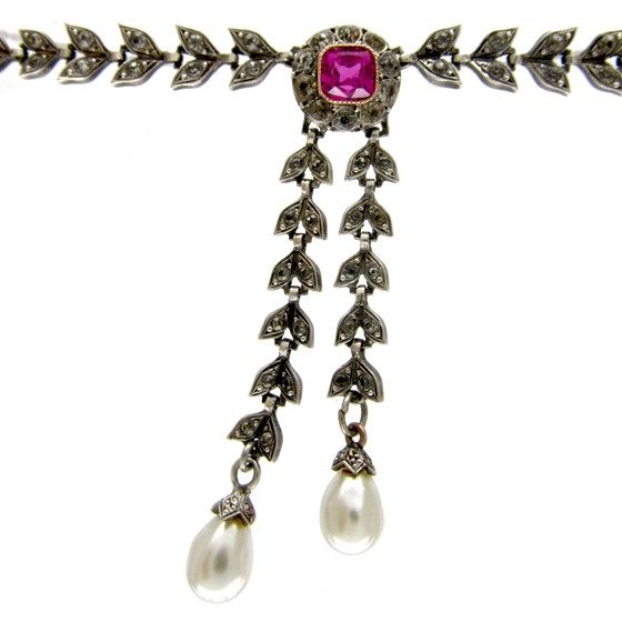 Paste & Silver Double Drop Edwardian Necklace