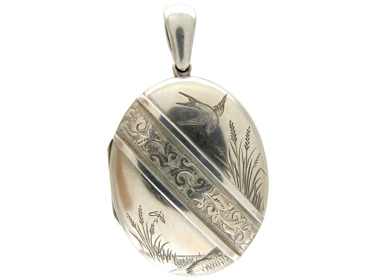 Silver Victorian Oval Locket with Bird Motif