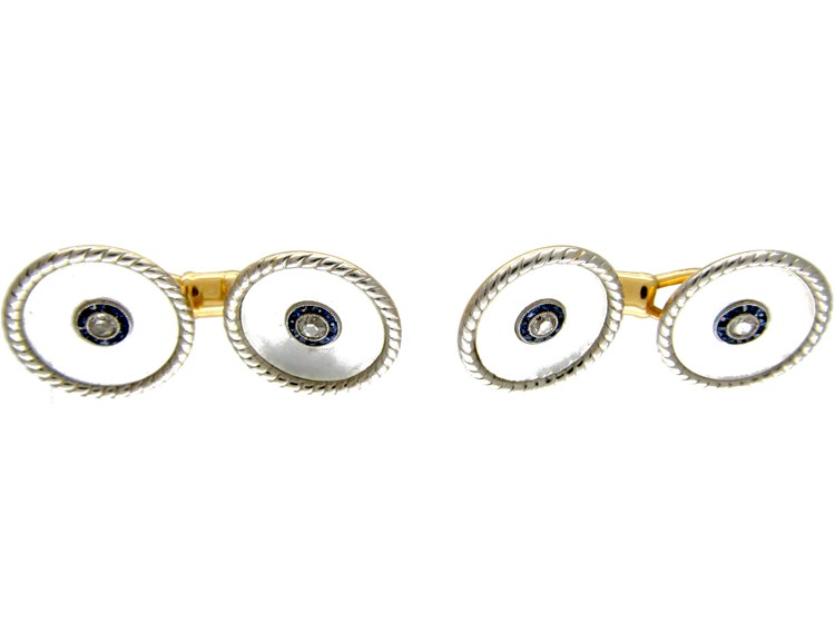Mother of Pearl, Sapphire & Diamond Cufflinks
