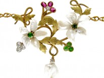 Suffragette Green Garnet, Diamond, Ruby & Natural Pearl Necklace