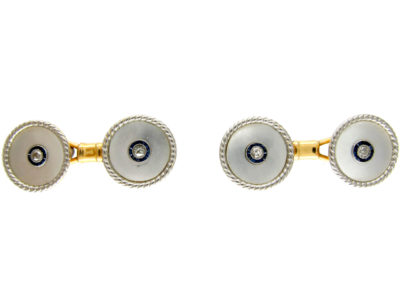 Mother of Pearl, Sapphire & Diamond Cufflinks