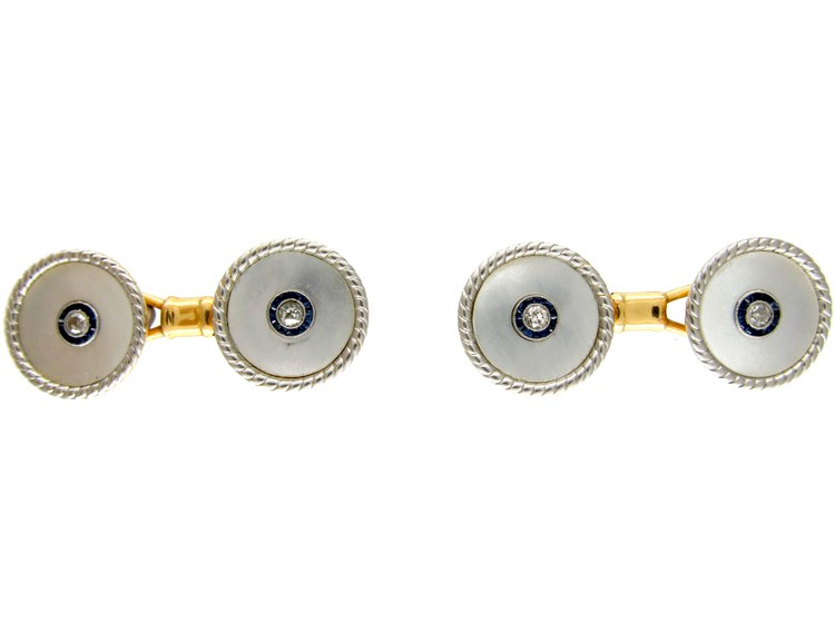 Mother of Pearl, Sapphire & Diamond Cufflinks