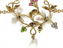 Suffragette Green Garnet, Diamond, Ruby & Natural Pearl Necklace