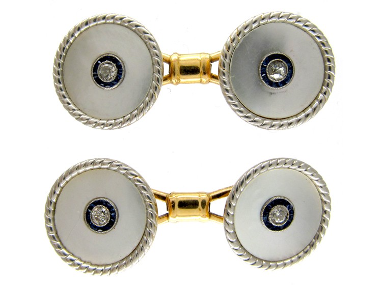 Mother of Pearl, Sapphire & Diamond Cufflinks