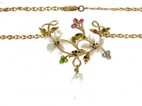Suffragette Green Garnet, Diamond, Ruby & Natural Pearl Necklace