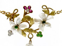 Suffragette Green Garnet, Diamond, Ruby & Natural Pearl Necklace