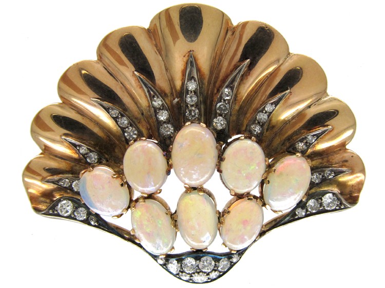 Opal & Diamond Shell Brooch