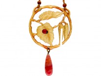 Carved Horn Art Nouveau Pendant with Ladybird